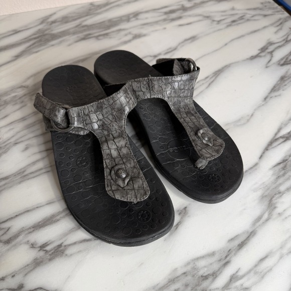 Taos Footwear Shoes - Taos Women's Solo Black Sandal Size 7 Thong Sandals Arch Support Comfort Gray